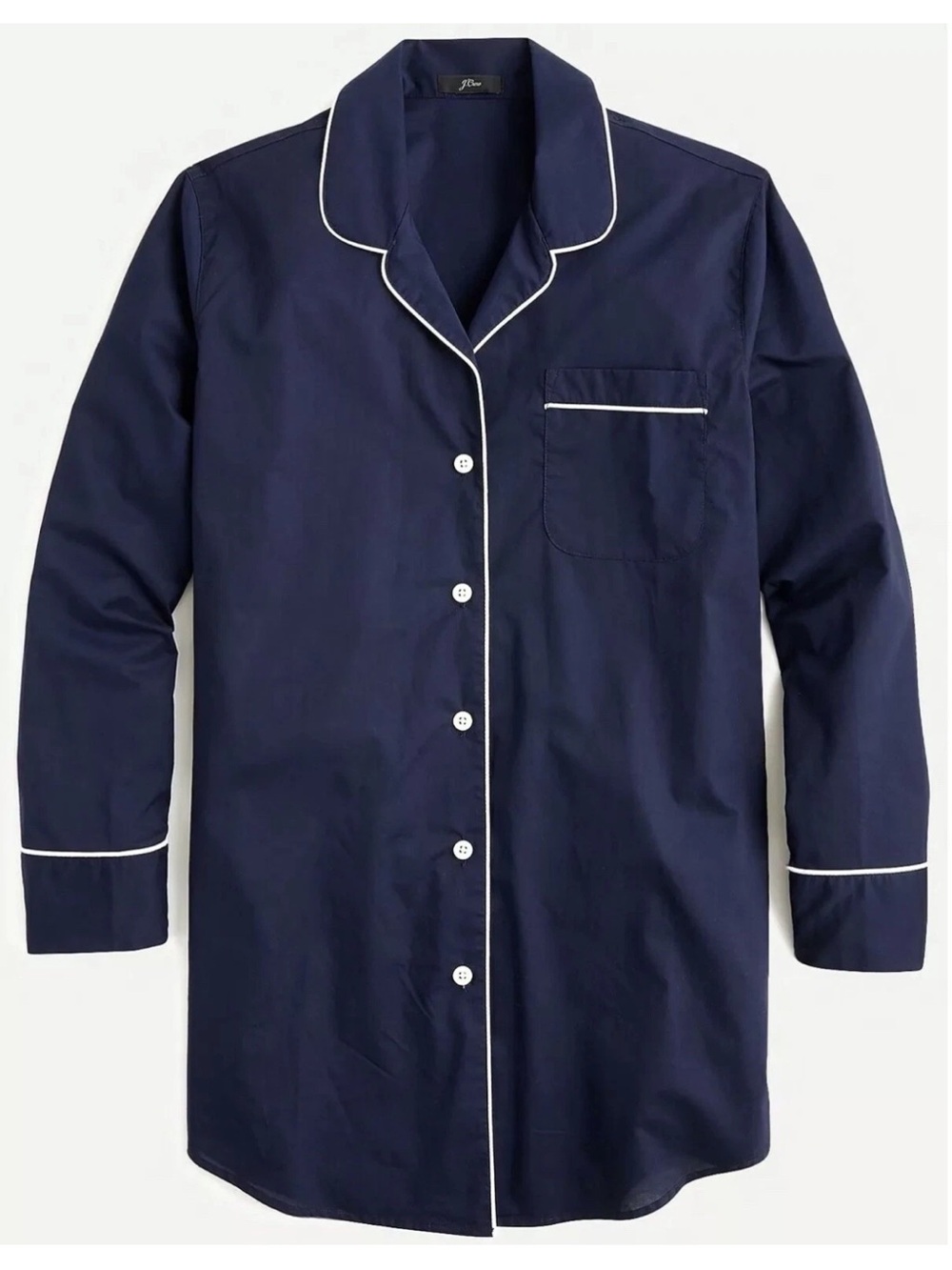JCrew Women’s Navy Button-Up Cotton Sleep Shirt with White Piping Large EUC